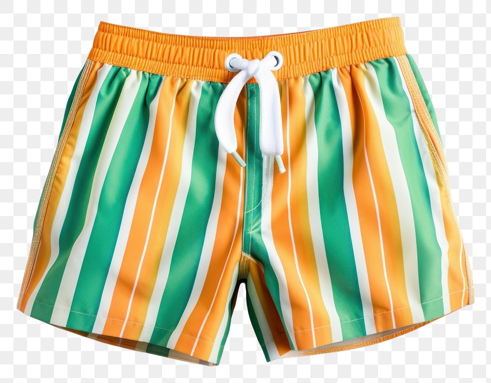 A stripes colorful swimming trunk man shorts trunks yellow.