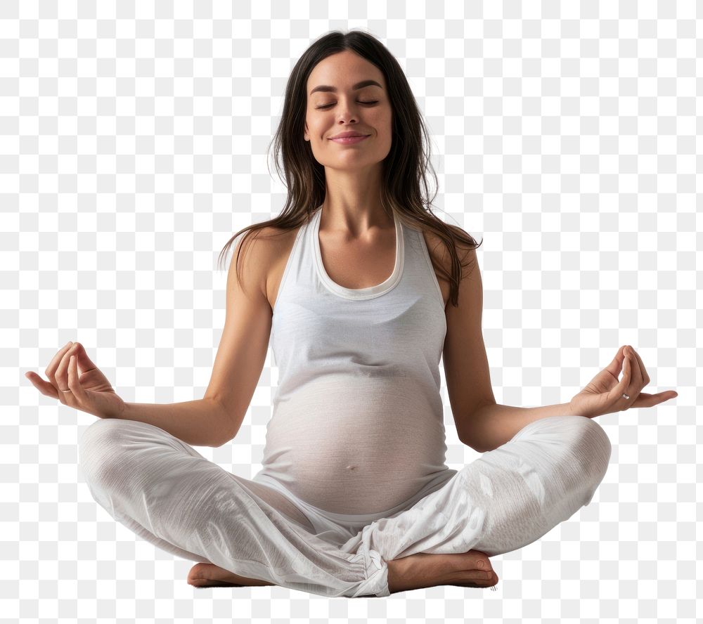 PNG Healthy happy pregnant woman doing yoga meditating sports adult spirituality.