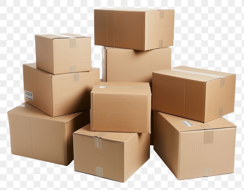 PNG Stacked moving boxes cardboard carton white background