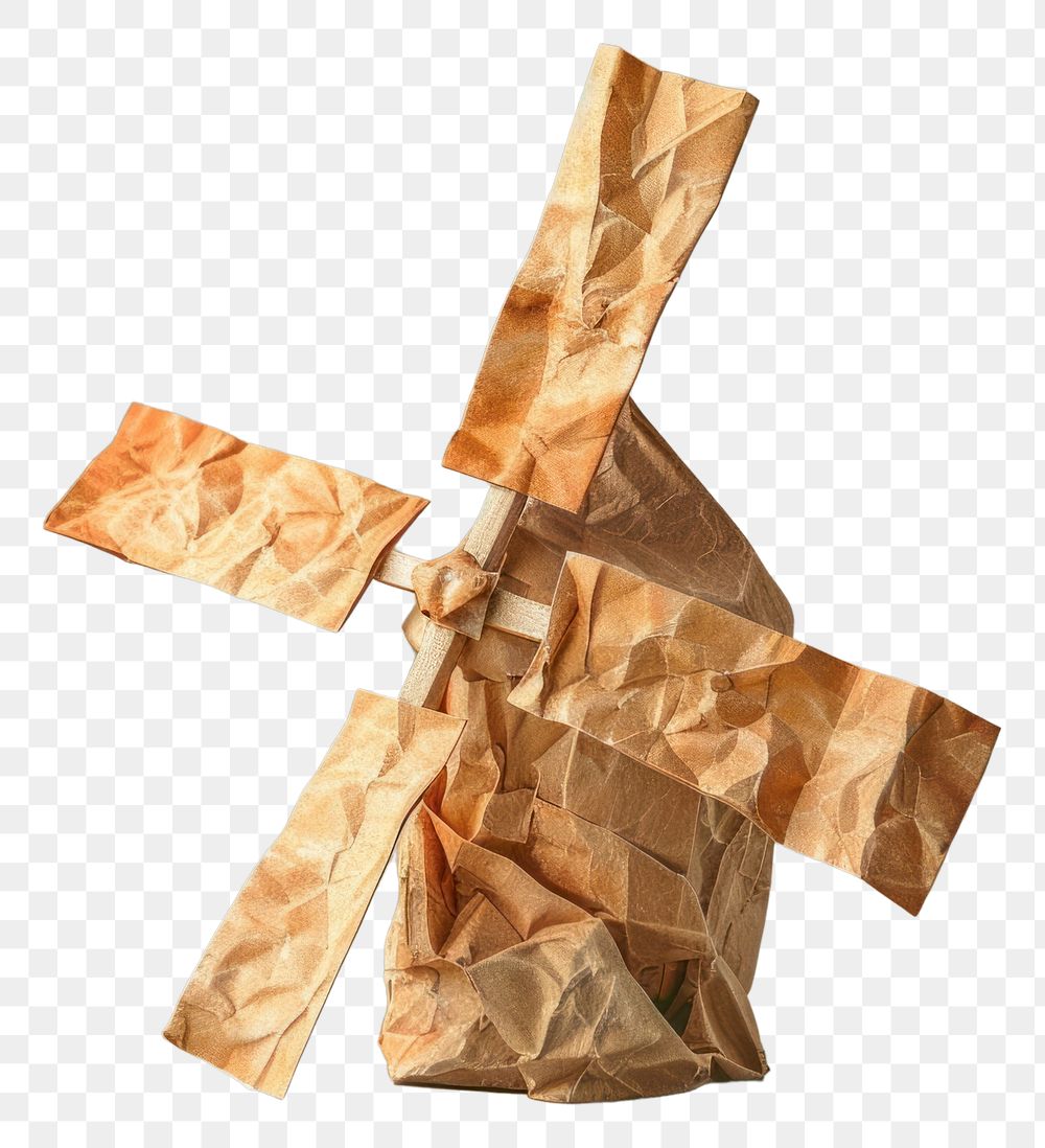 PNG Windmill in style of crumpled paper origami wood.