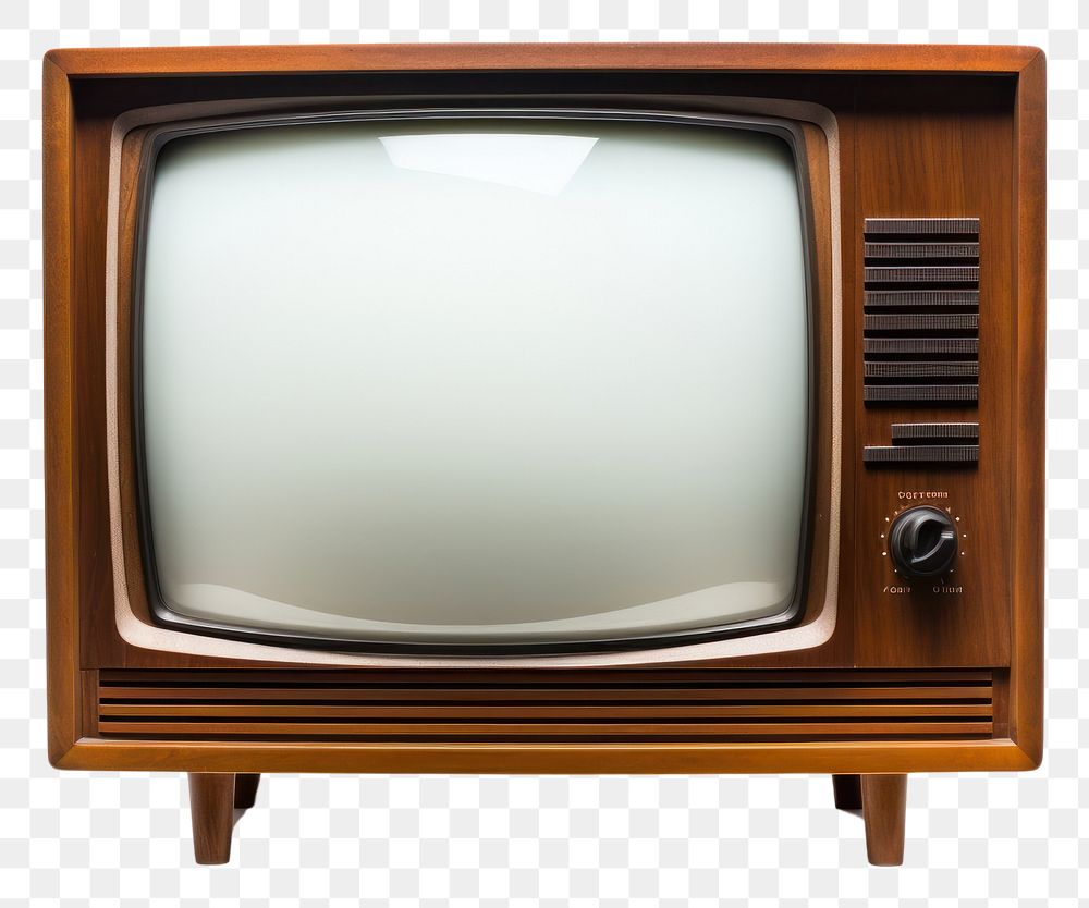 Vintage television with cut out screen white background broadcasting architecture