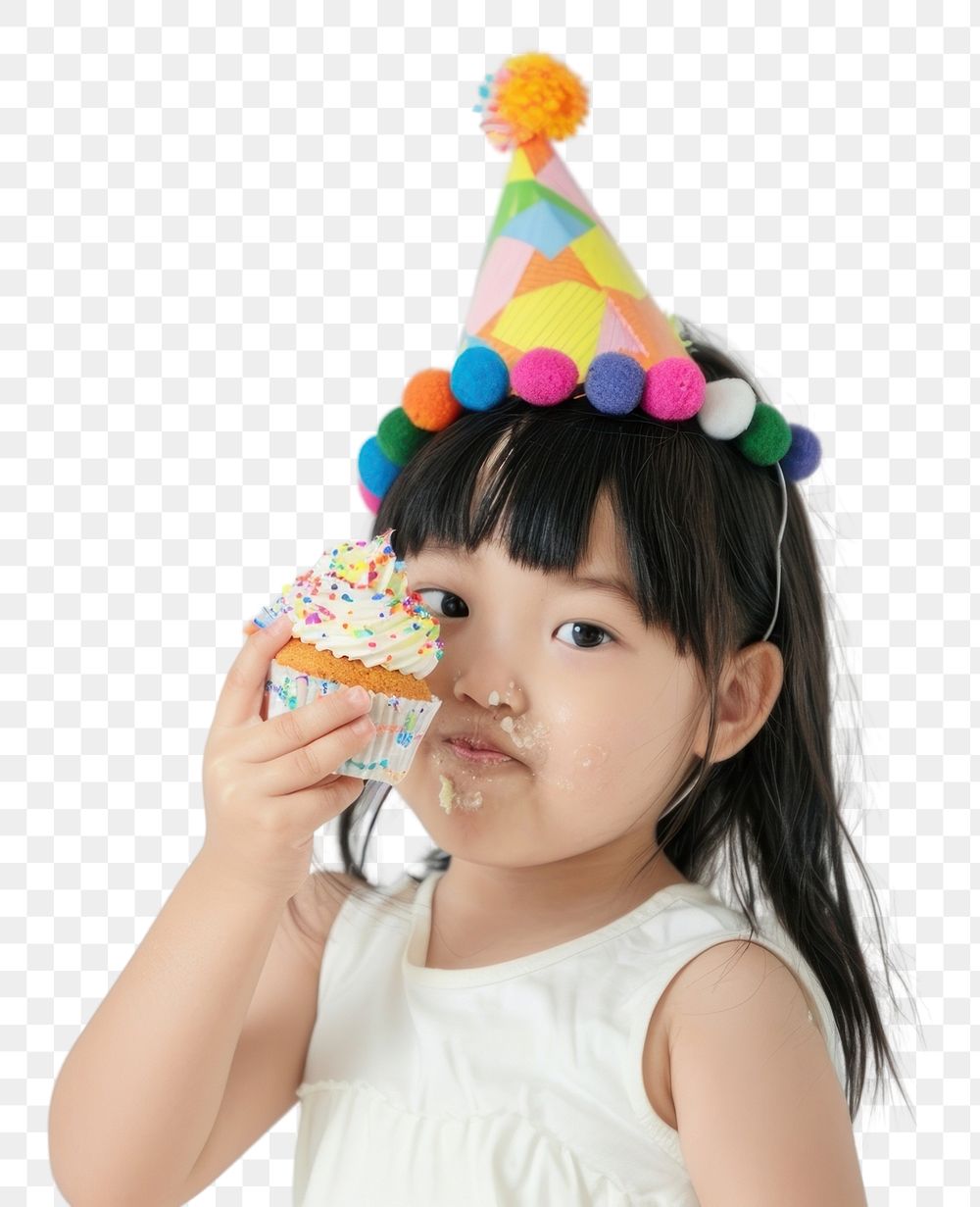 PNG Asia girl eatting cupcake portrait birthday dessert.