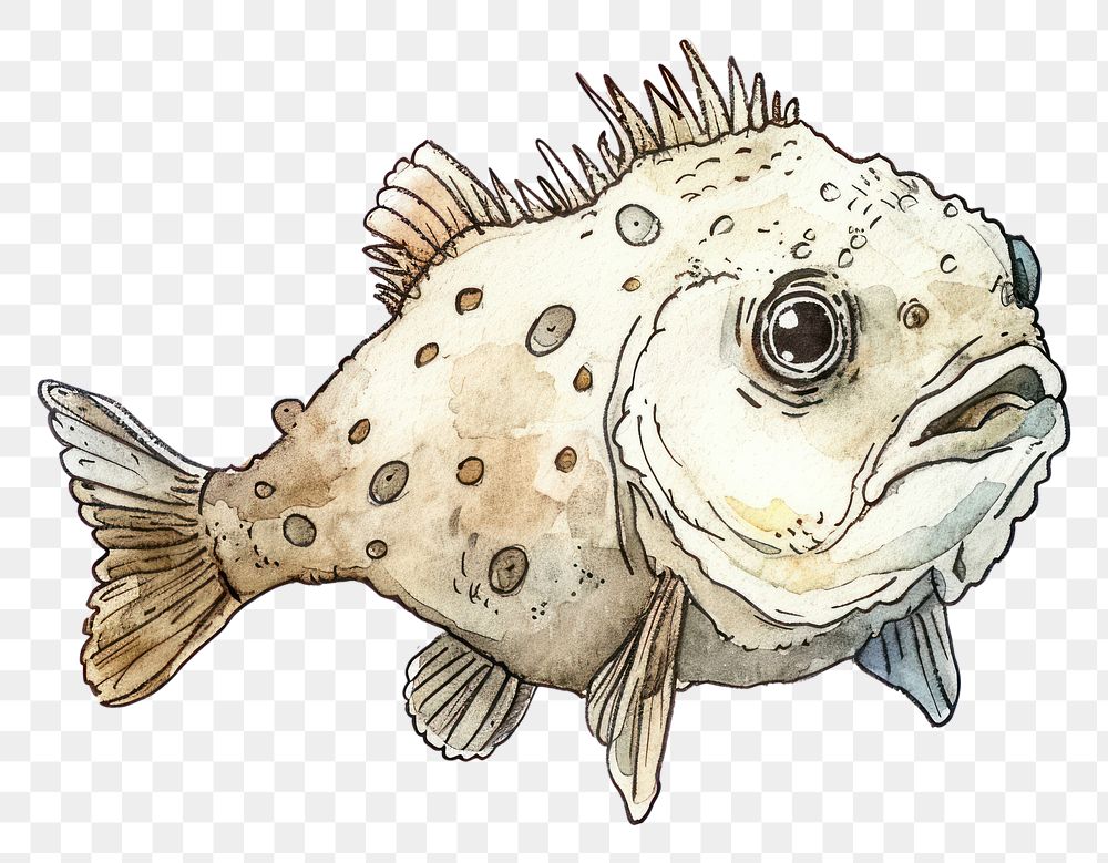 PNG Puffers fish in style pen and ink cartoon animal sketch.