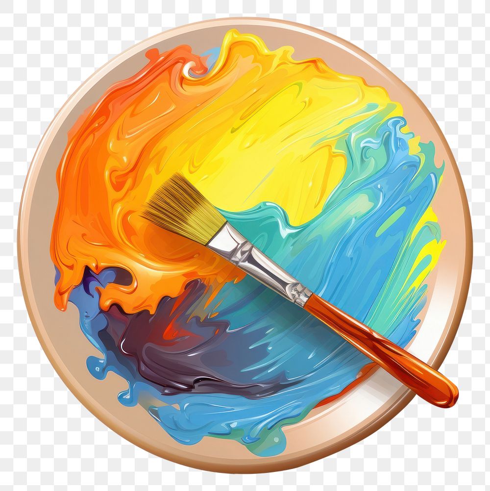 PNG Colour painting plate with a brush isolated palette paintbrush creativity.