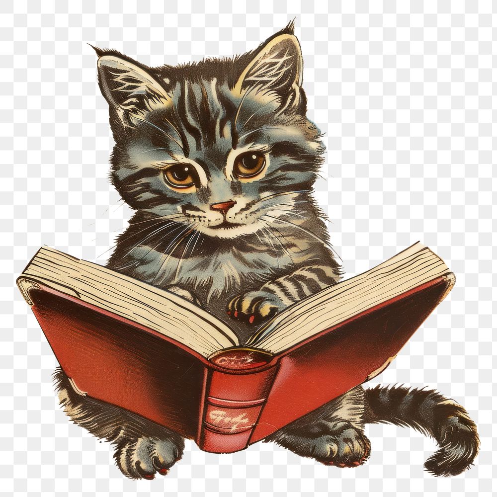 PNG Vintage illustration of cat book publication mammal.
