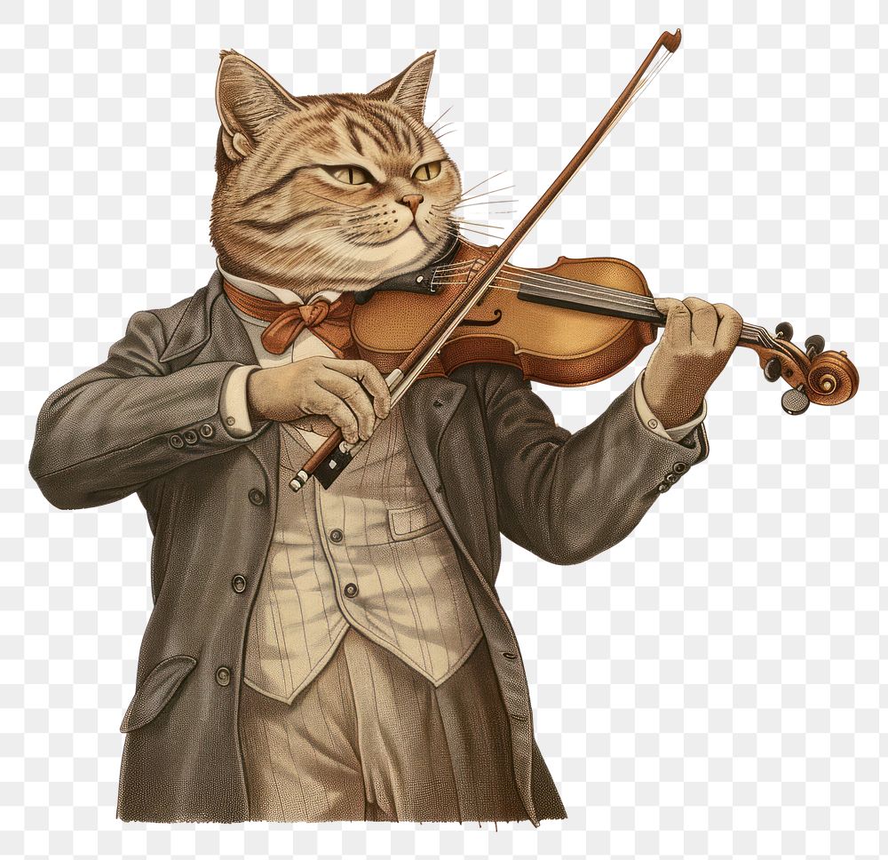 PNG Vintage illustration of cat violin adult performance