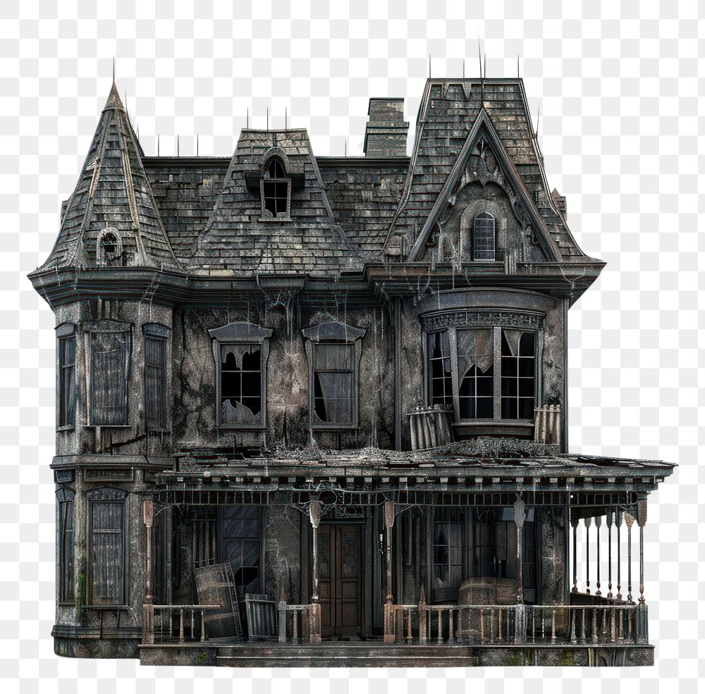 PNG 3D render of haunted house architecture building white background