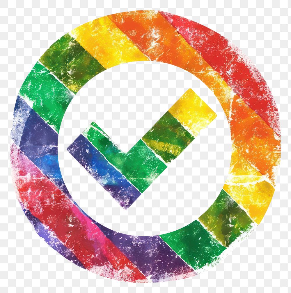 PNG  Rainbow with check sign pattern font logo.