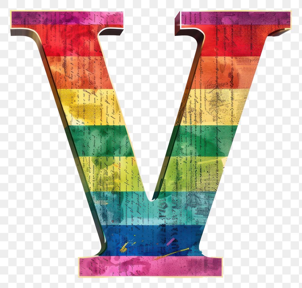 PNG  Rainbow with alphabet V pattern font text.