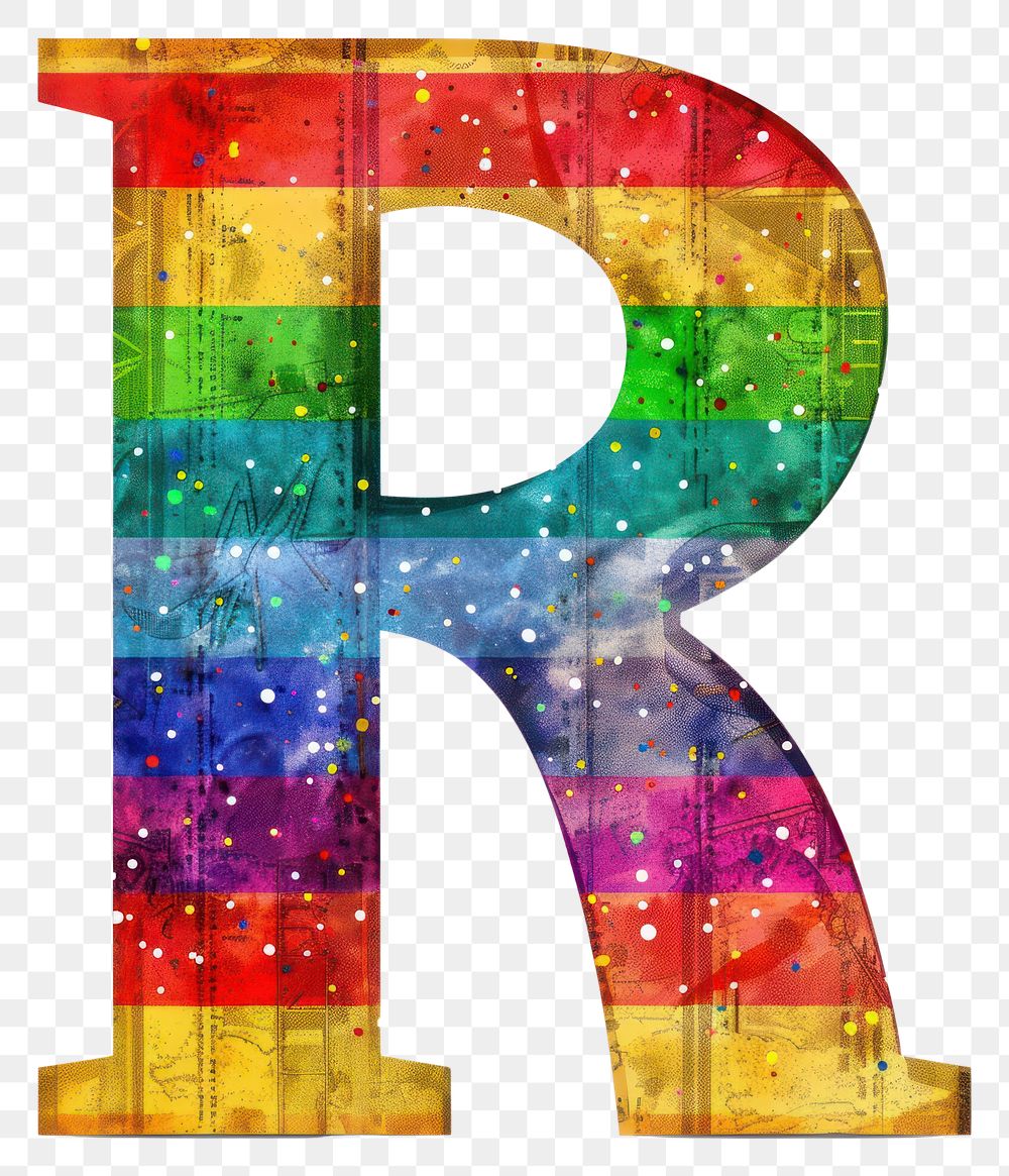 PNG  Rainbow with alphabet R font text white background.