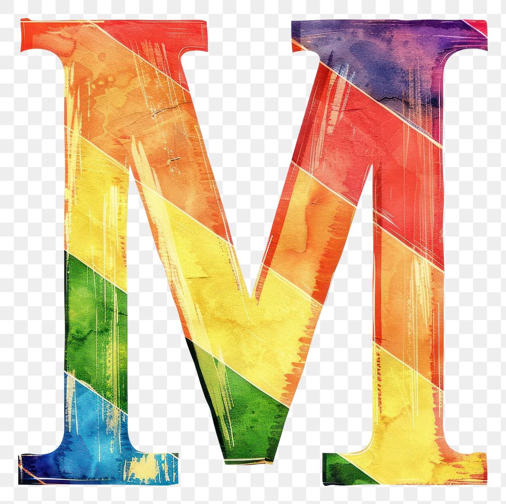 PNG  Rainbow with alphabet M pattern font white background.