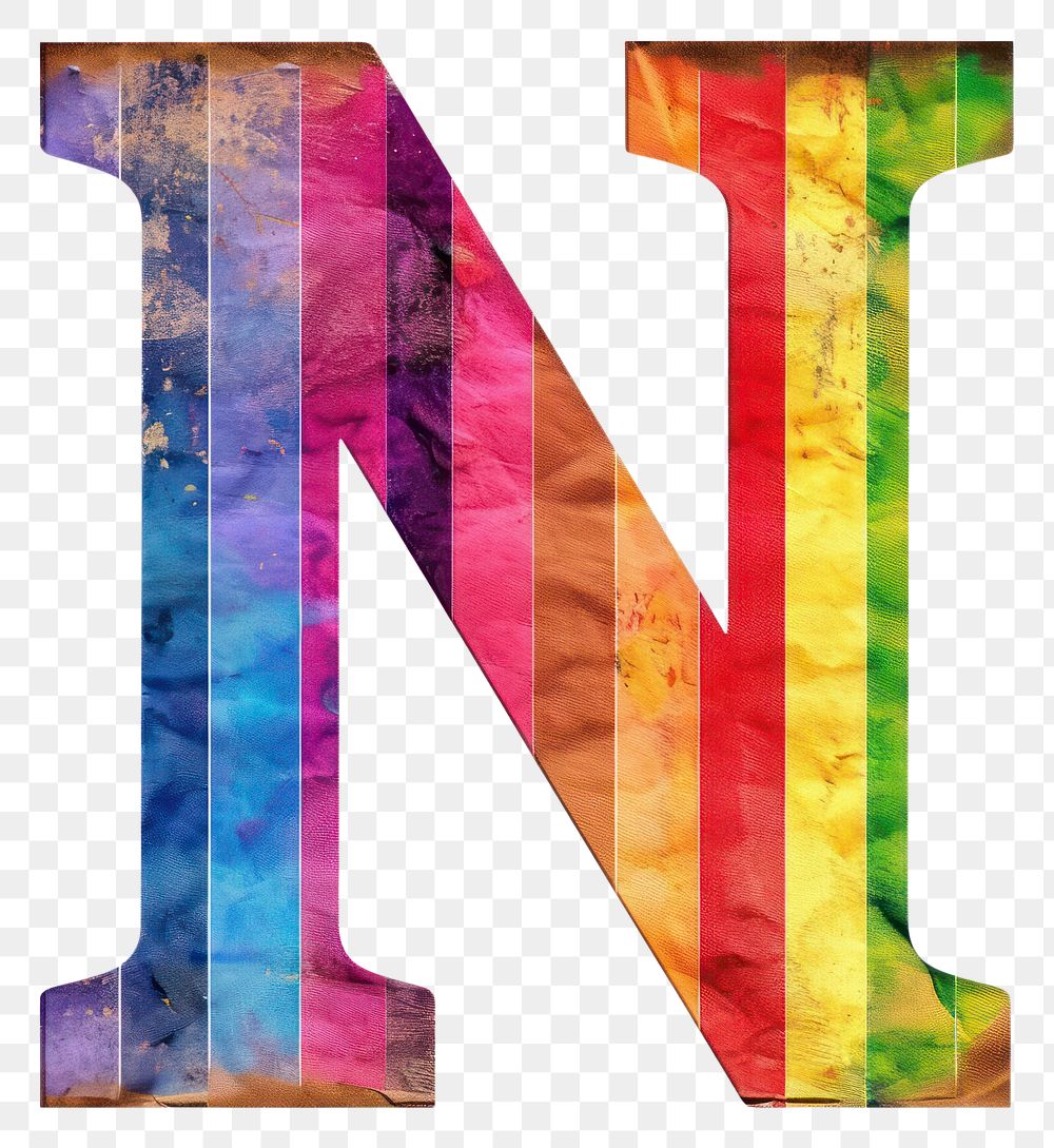 PNG  Rainbow with alphabet N pattern font white background.