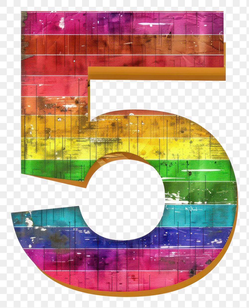 PNG  Rainbow with number 5 pattern font white background.