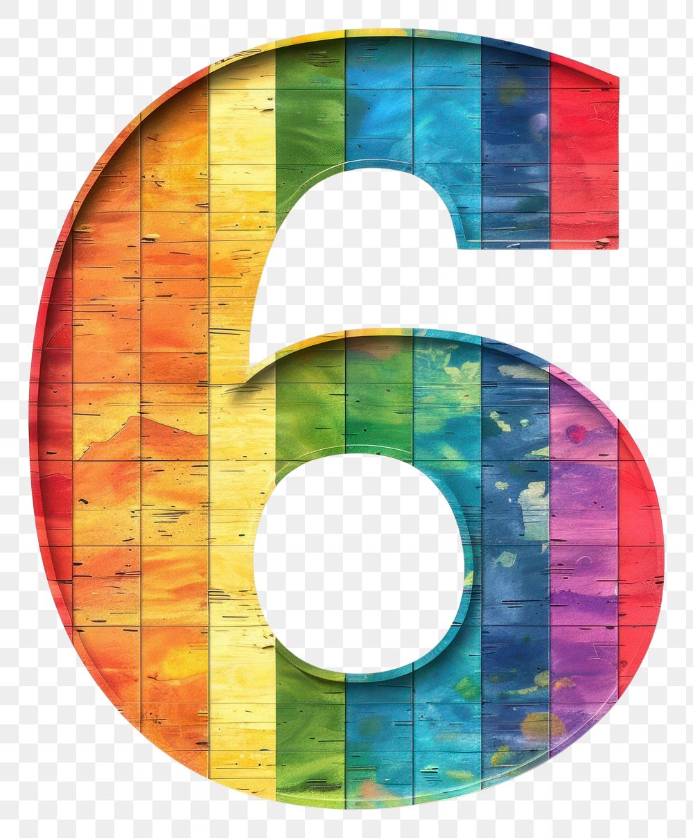 PNG  Rainbow with number 6 pattern font white background.