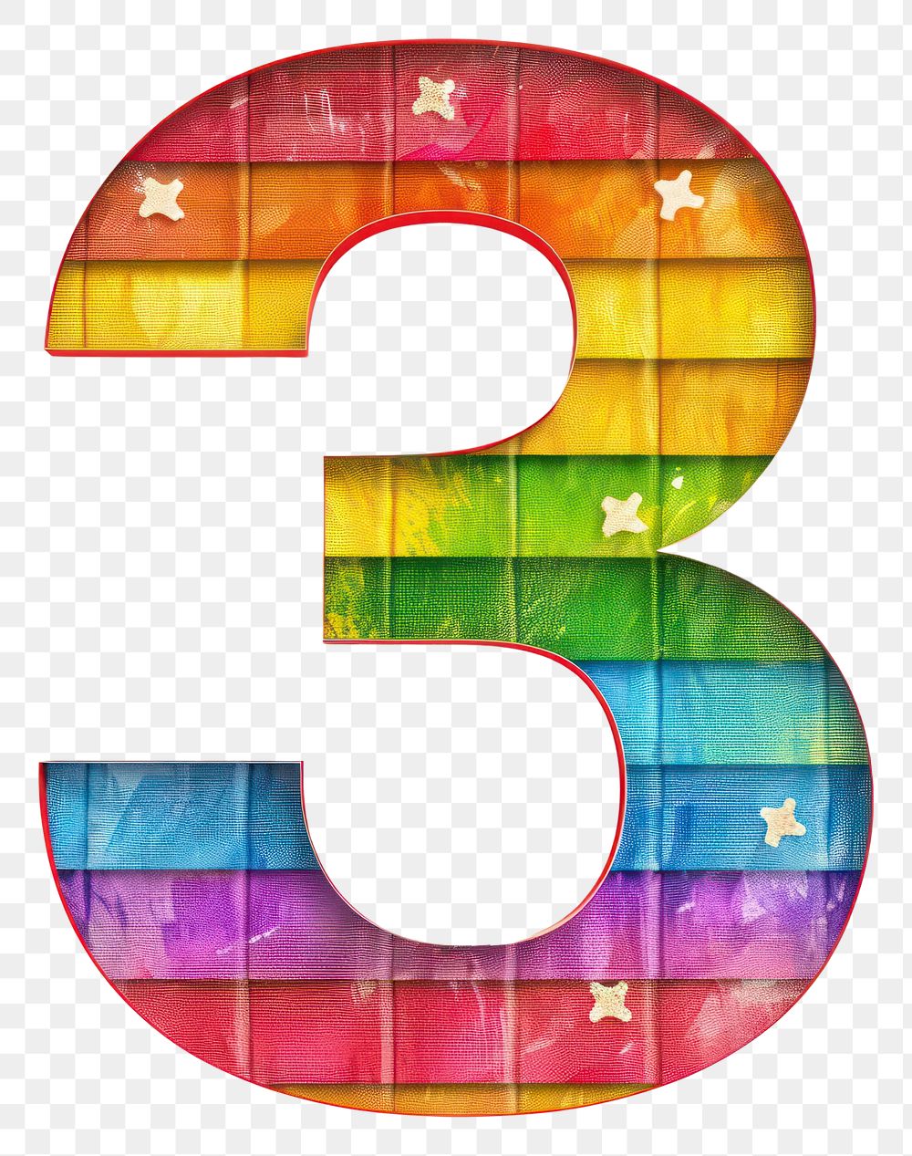 PNG  Rainbow with number 3 pattern font white background.