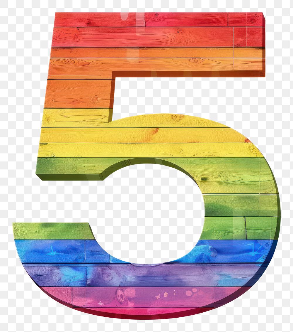 PNG  Rainbow with number 5 pattern font text.
