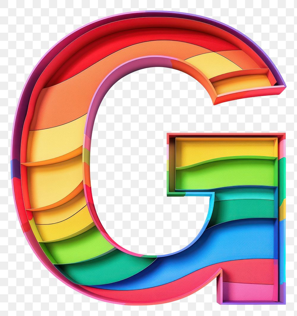 PNG  Rainbow with alphabet G font white background letterbox.