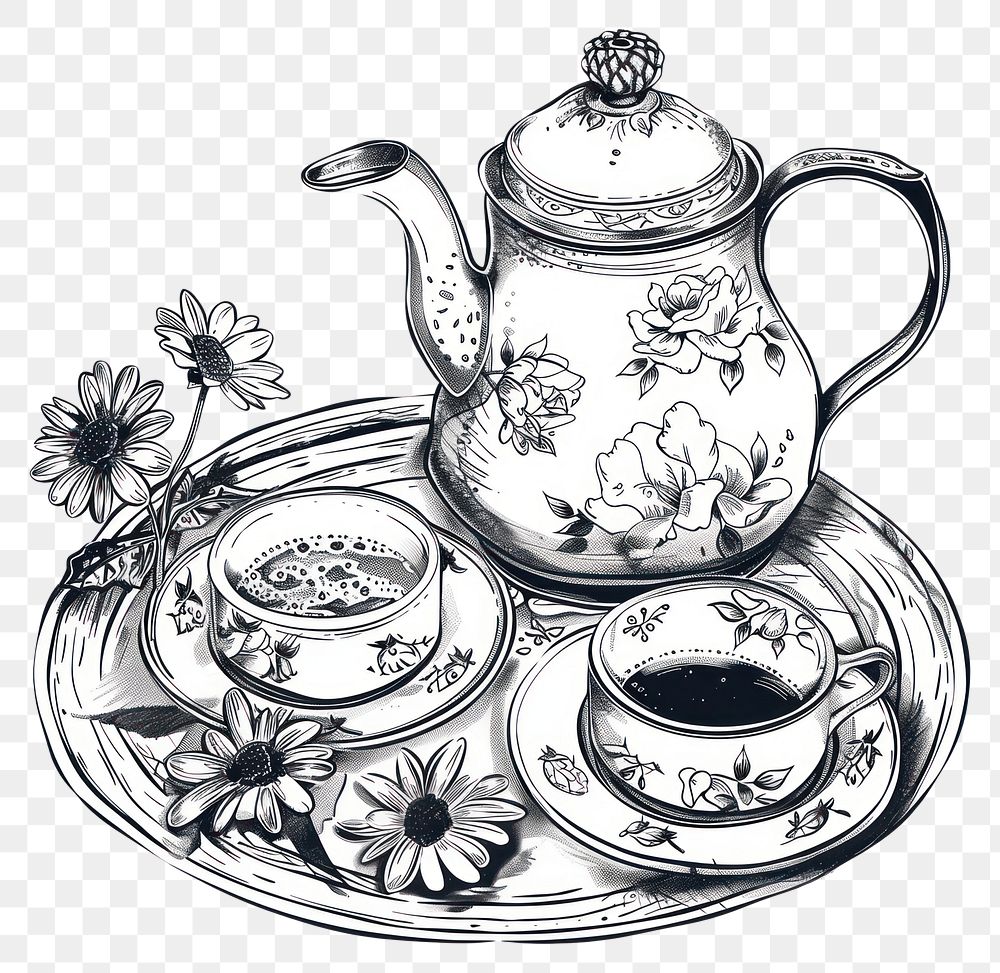 PNG Afternoon tea set drawing teapot sketch