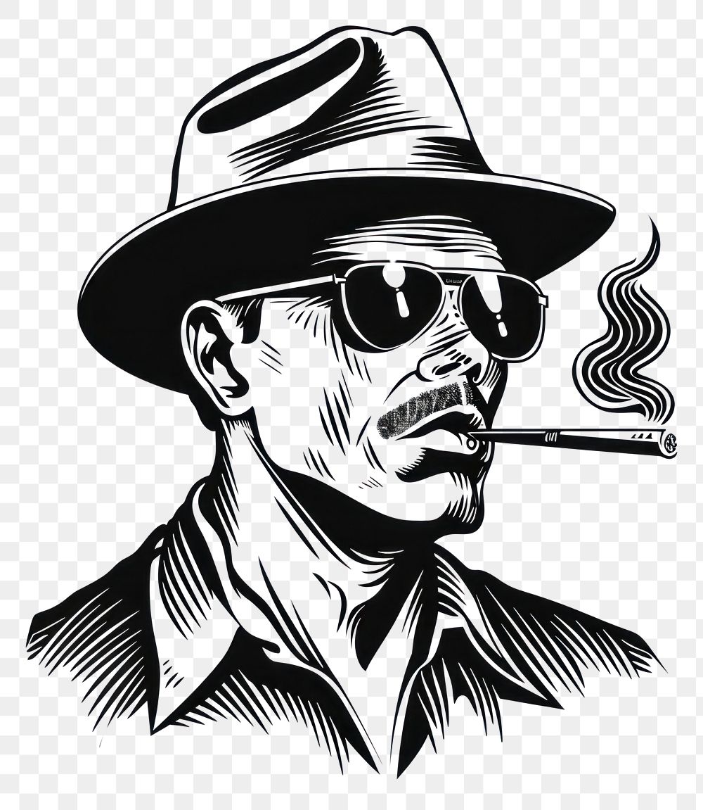 PNG Havana smoking cicar drawing glasses sketch.