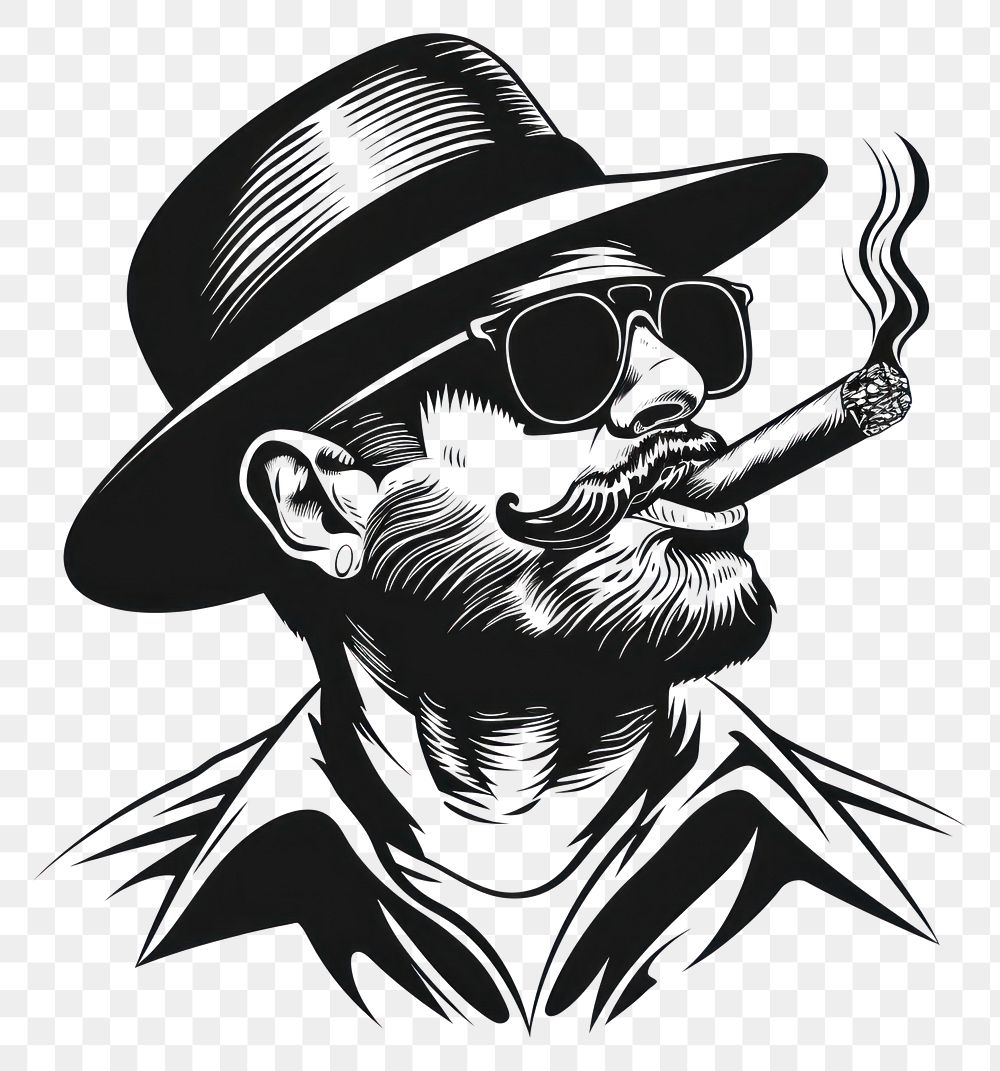 PNG Havana smoking cigar drawing glasses sketch.