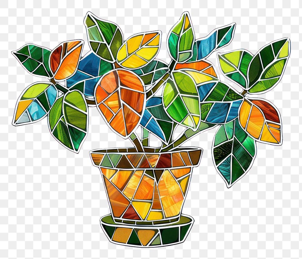 PNG Mosaic tiles of potted plant glass leaf art.