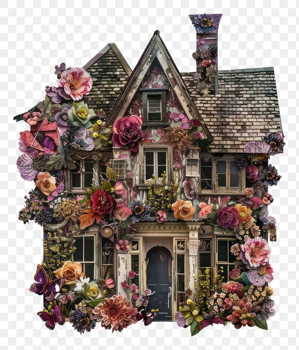 PNG Flower Collage haunted house architecture building pattern.