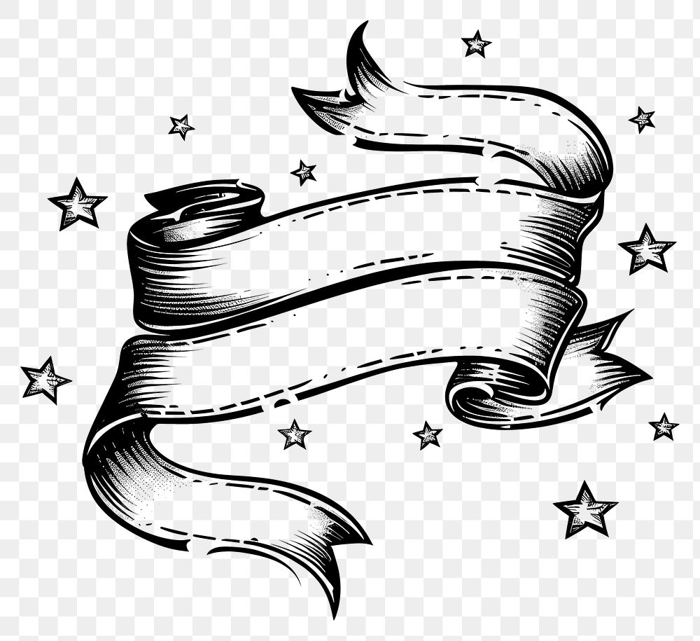 PNG  Ribbon with stars drawing sketch symbol