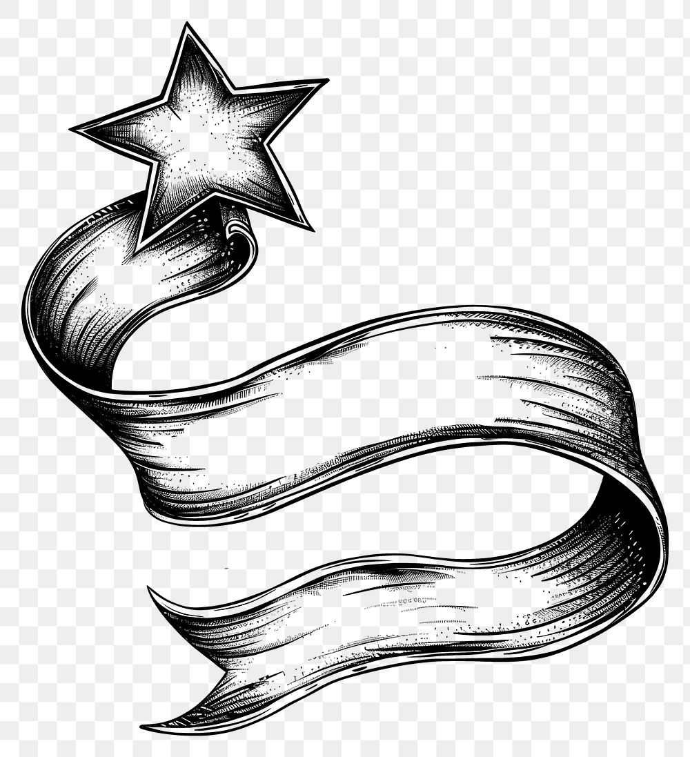 PNG  Ribbon with stars symbol line art