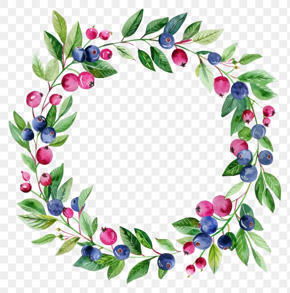 PNG Blueberry wreath plant white background.