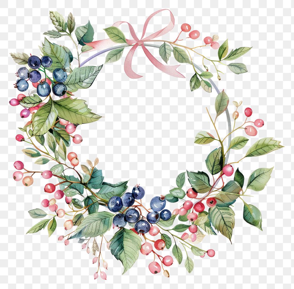 PNG Wreath berry blueberry pattern.