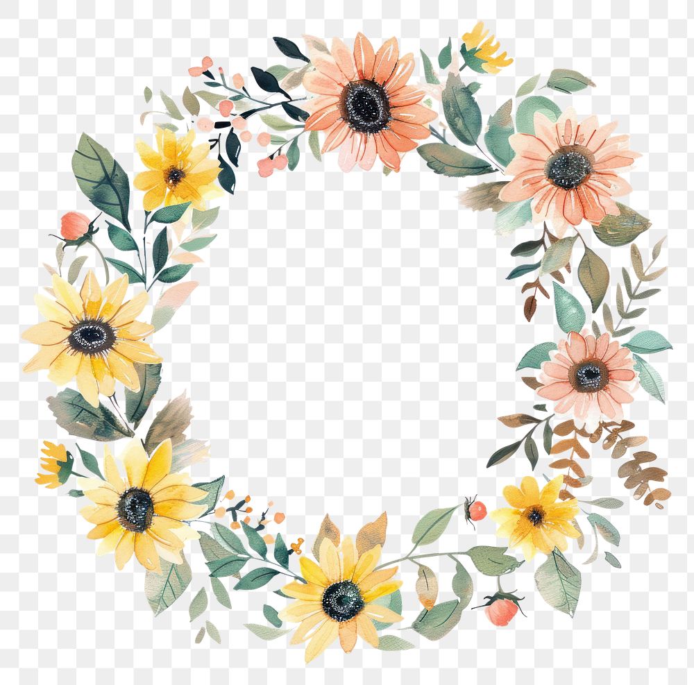 PNG Sunflower pattern circle wreath.