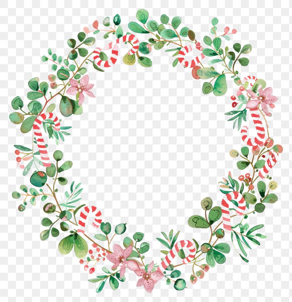 PNG Candy cane circle border pattern wreath plant.