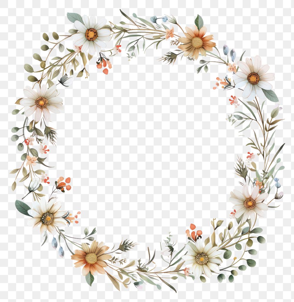 PNG Little daisy circle border pattern wreath white background.