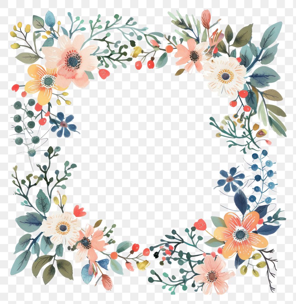 PNG Flower berry border pattern backgrounds wreath.