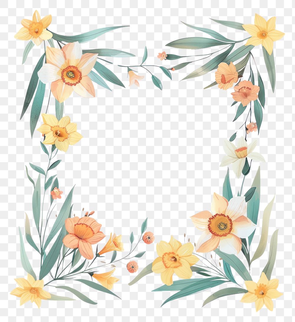 PNG Flower daffodil border pattern backgrounds plant.