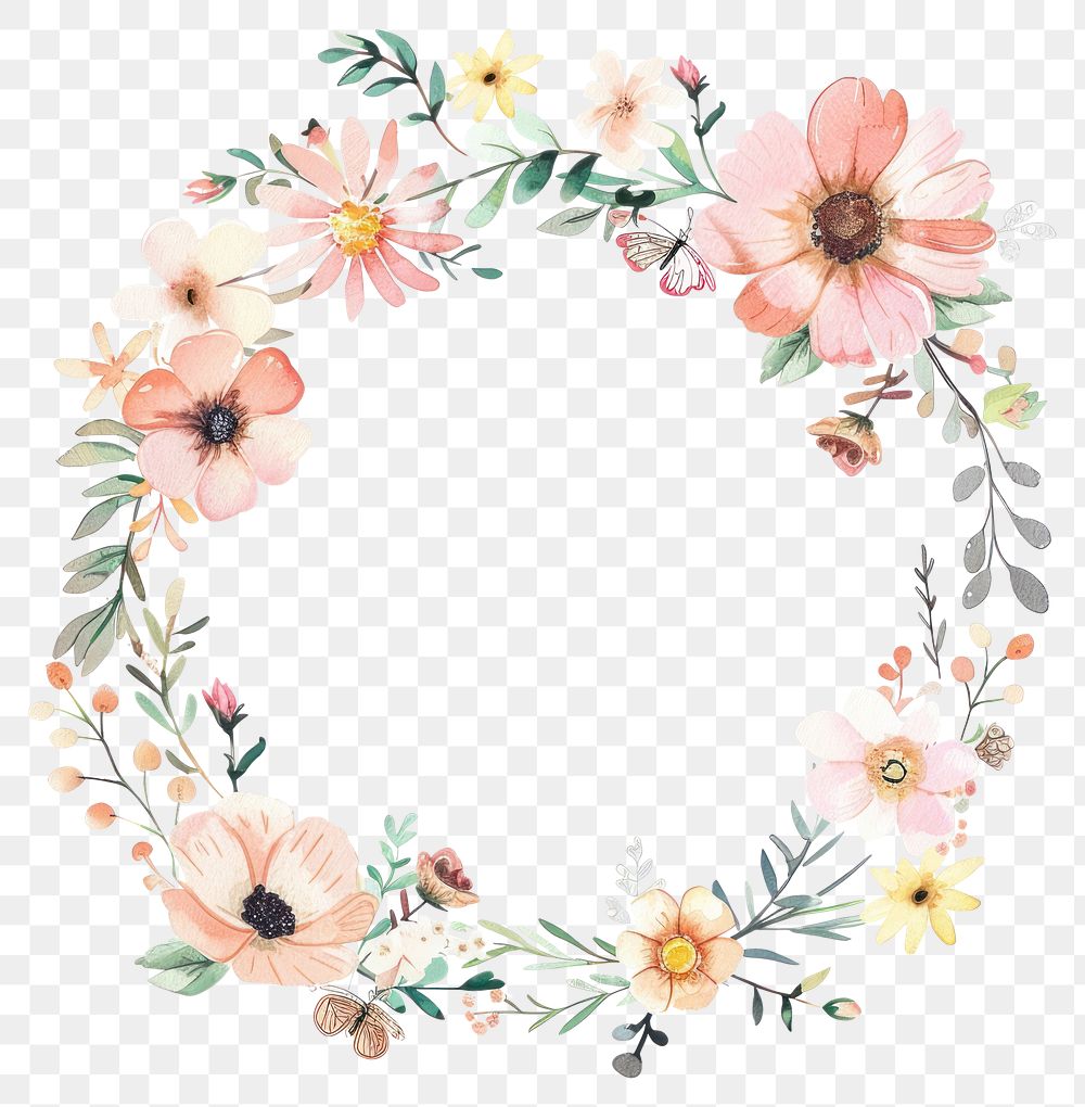 PNG Flower daisy circle border pattern wreath plant.