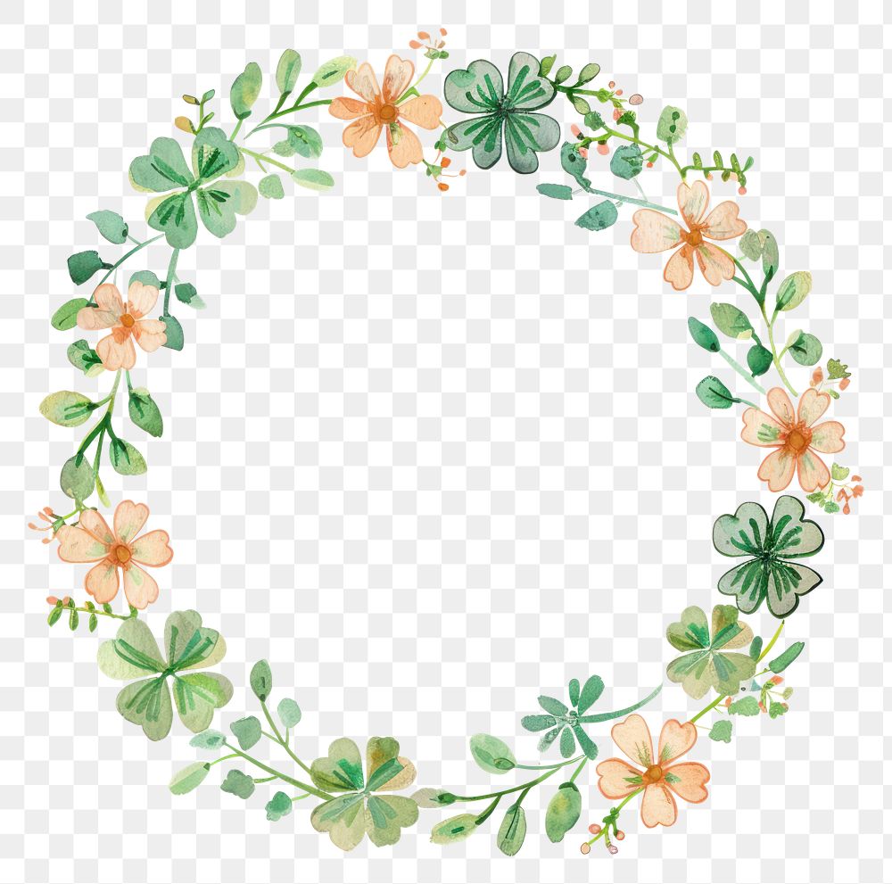 PNG Lucky clover circle border pattern wreath plant.