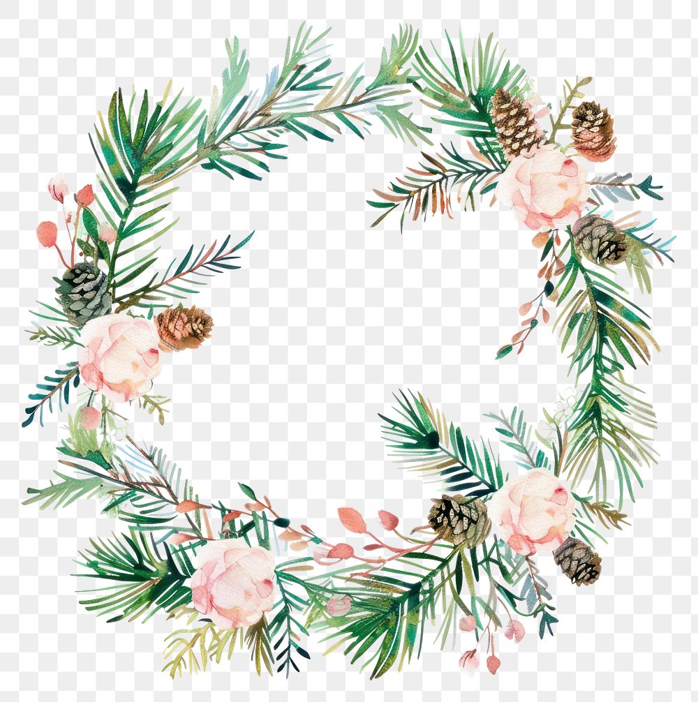 PNG Pine with pine cone circle border wreath pattern plant.