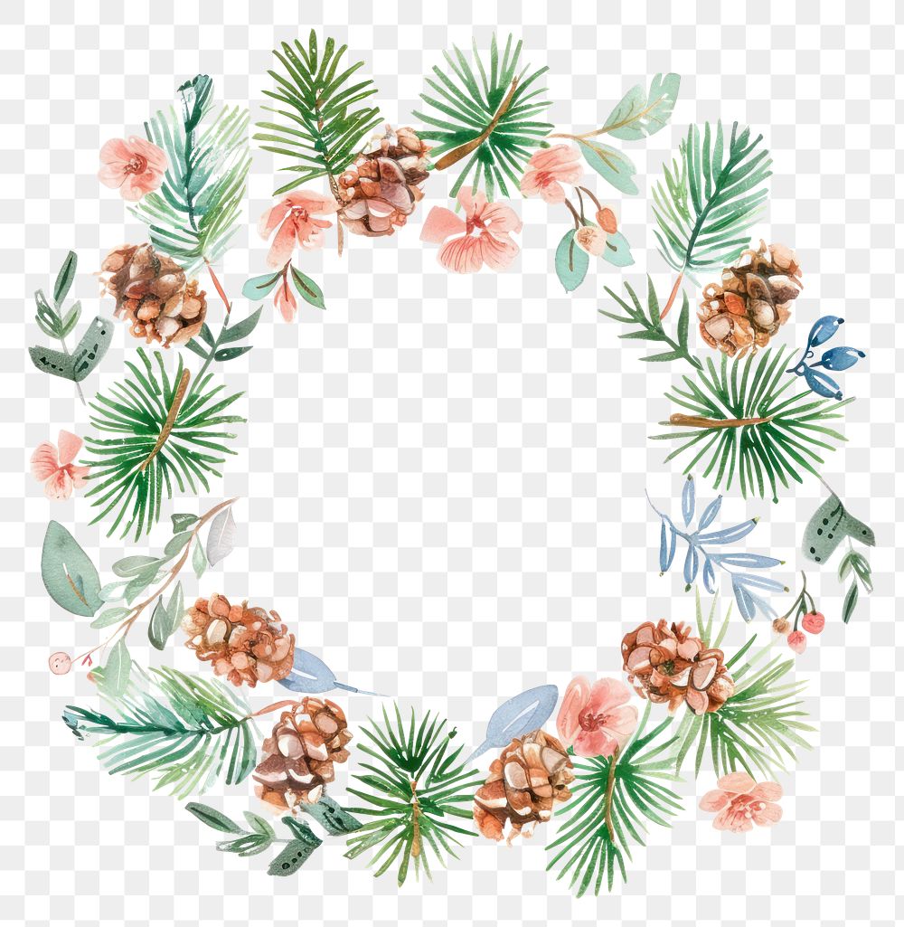 PNG Pine with pine cone circle border pattern wreath plant.
