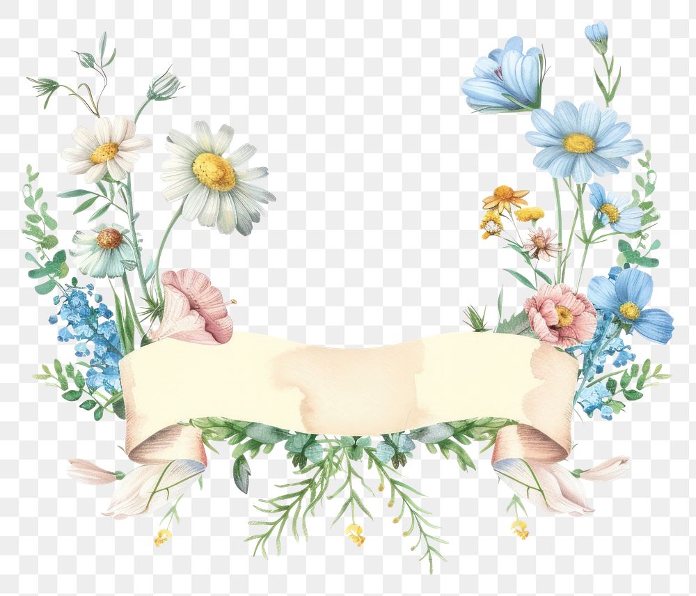 PNG Ribbon with daisy border pattern wreath flower