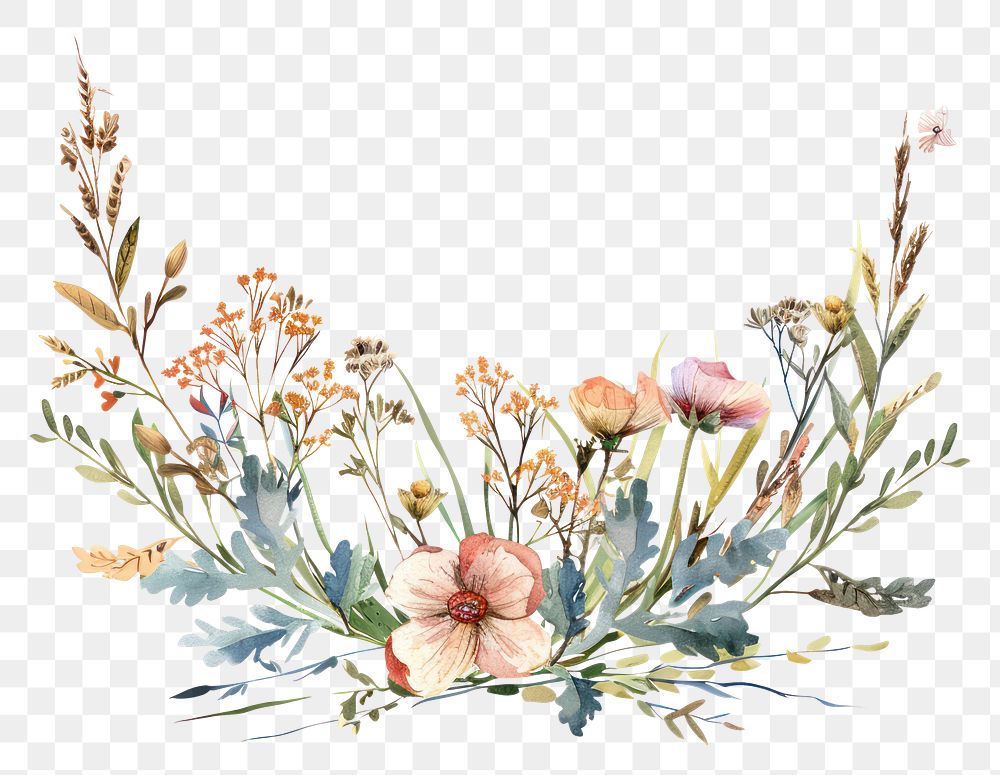 PNG Ribbon with dried flower border pattern wreath plant.