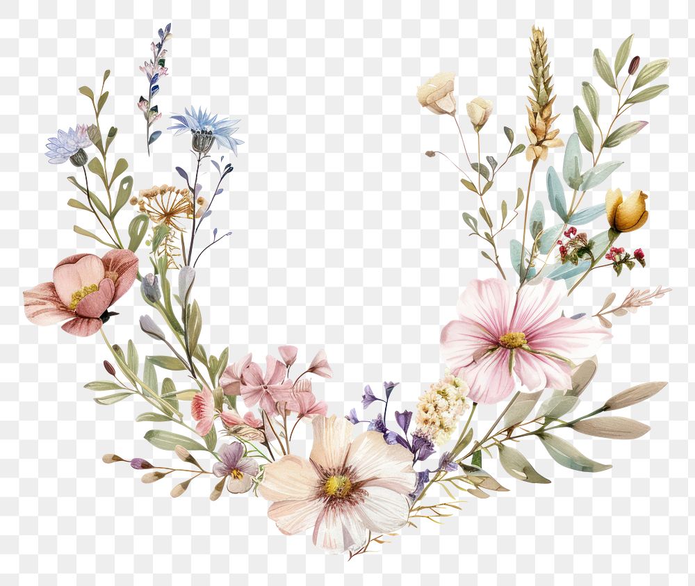 PNG Ribbon with dried flower border pattern wreath plant