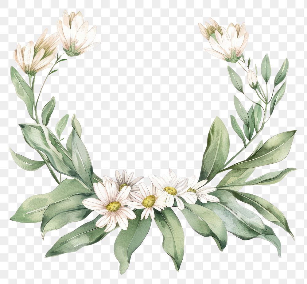 PNG Ribbon with daisy border flower wreath plant