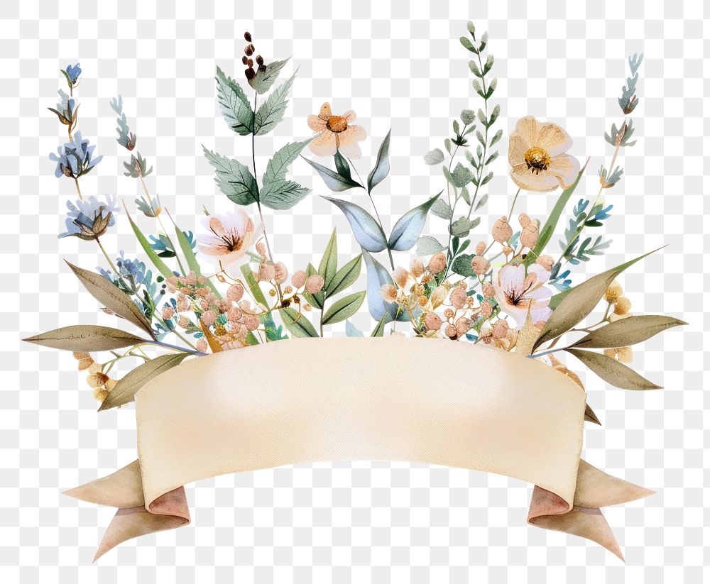 PNG Ribbon with dried flower border wreath plant white background.