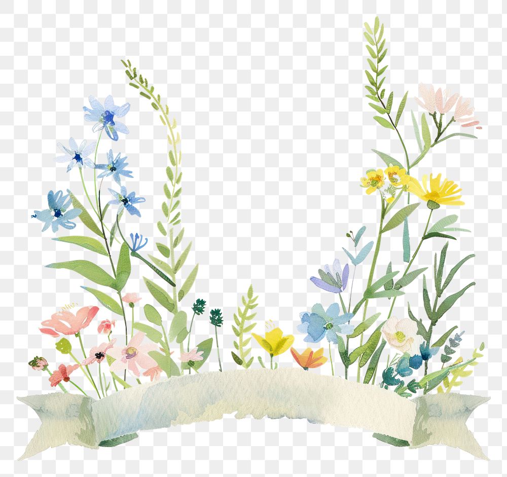 PNG Ribbon with wildflower border pattern plant creativity.