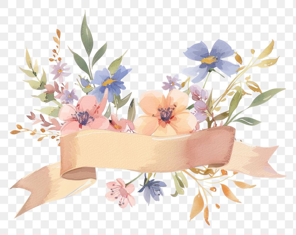 PNG Ribbon with wildflower border plant white background celebration