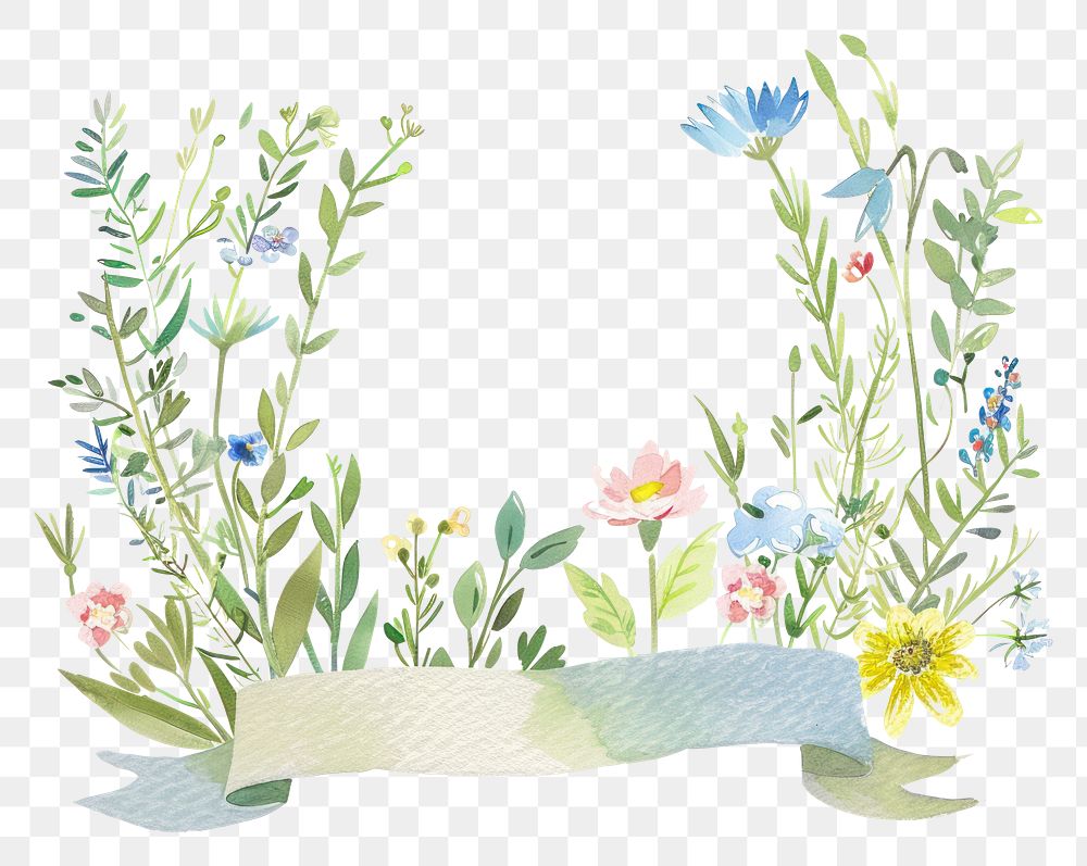 PNG Ribbon with wildflower border painting pattern plant.