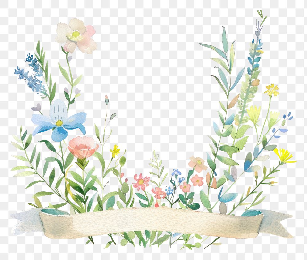 PNG Ribbon with wildflower border painting pattern plant