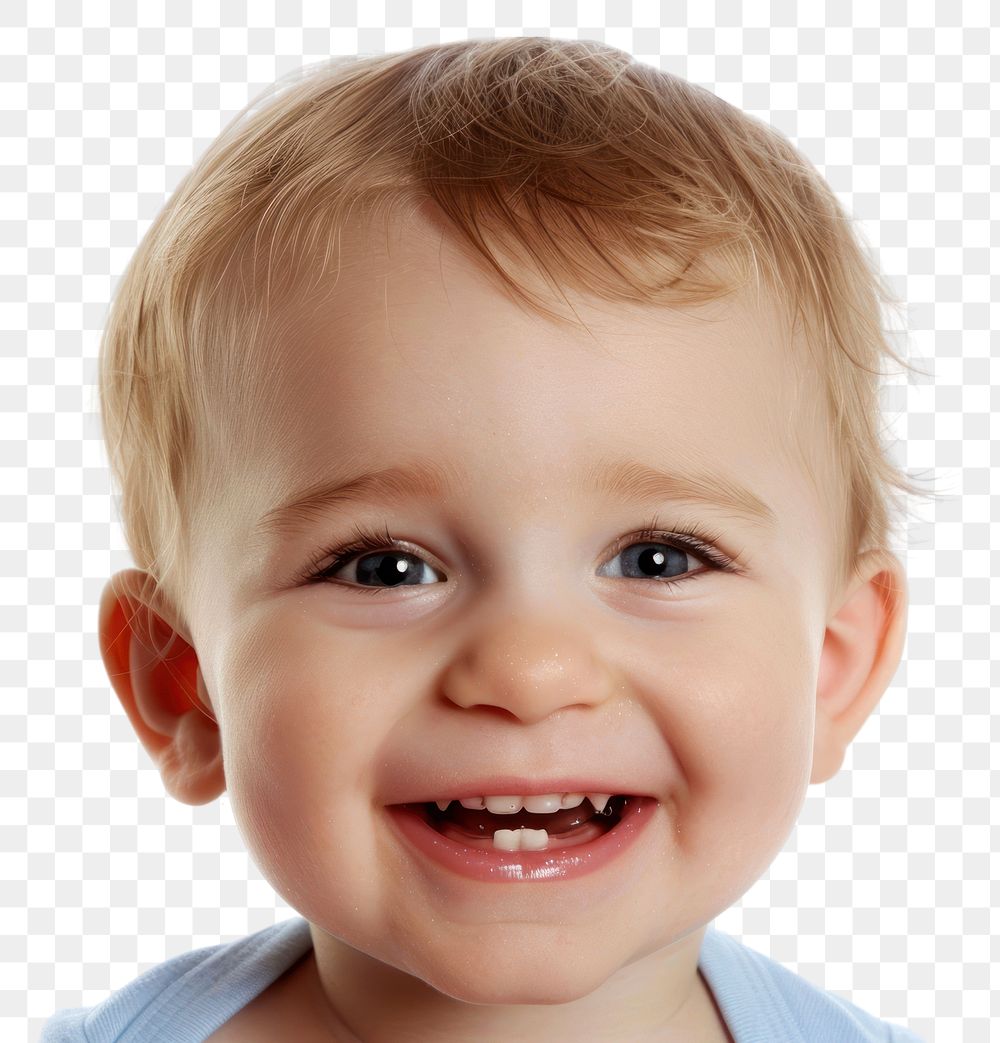 PNG Smile baby portrait laughing white background.