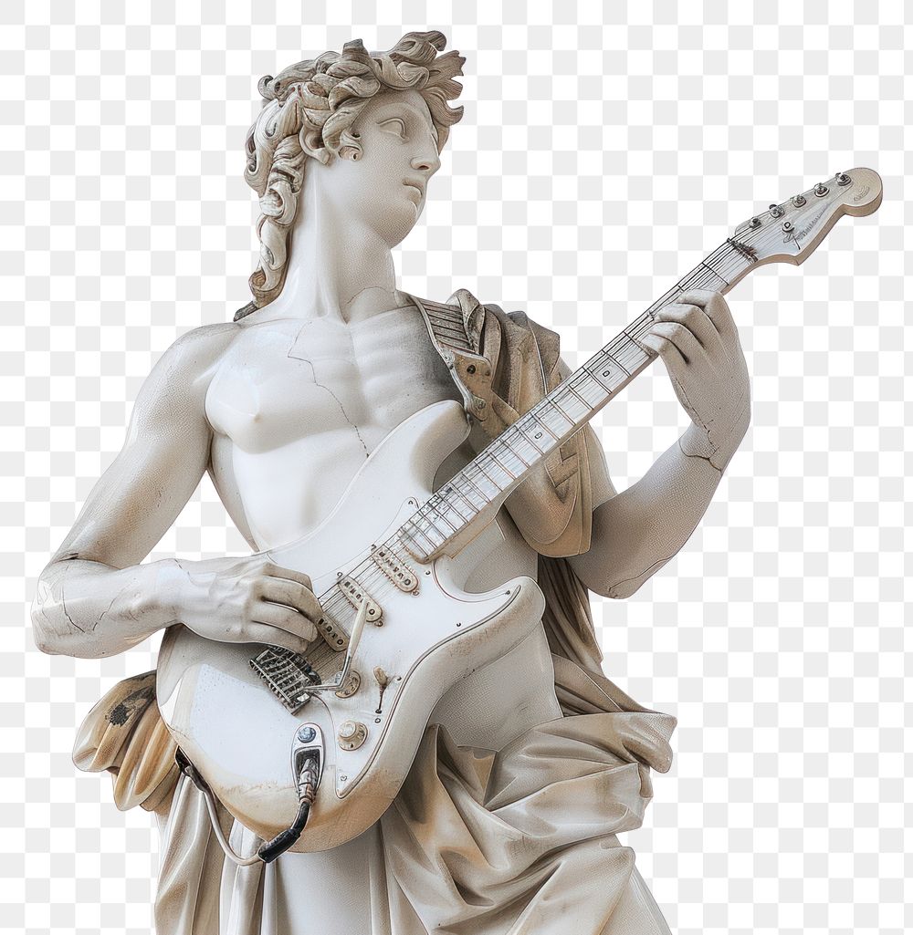 PNG Greek statue holding rock and roll guitar art white background
